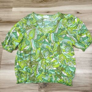 Melloday Wrap Paisley Print Green Blouse Top Women’s Large